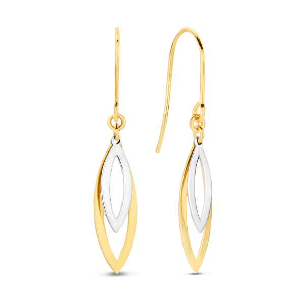 Ohrhänger Bicolor Gold 585 und Weißgold 585 - zweiteilig - 15,00x5,20mm