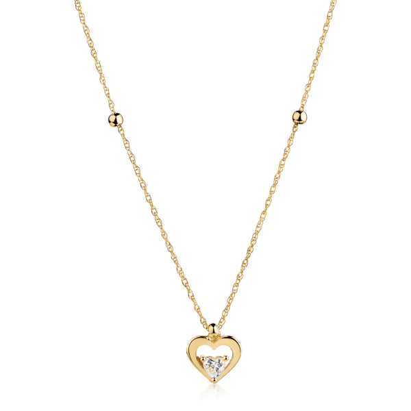 Collier 2 Kugeln und Herz-Anhänger Zirkonia Gold 333 - Doppel-Ankerkette 45cm - Bild 2