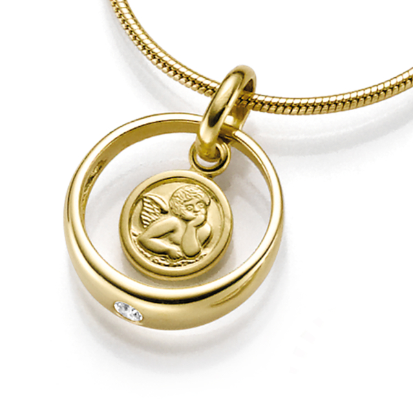 Anhänger Taufring Gold 333 - Engel und Zirkonia - Ø 12mm