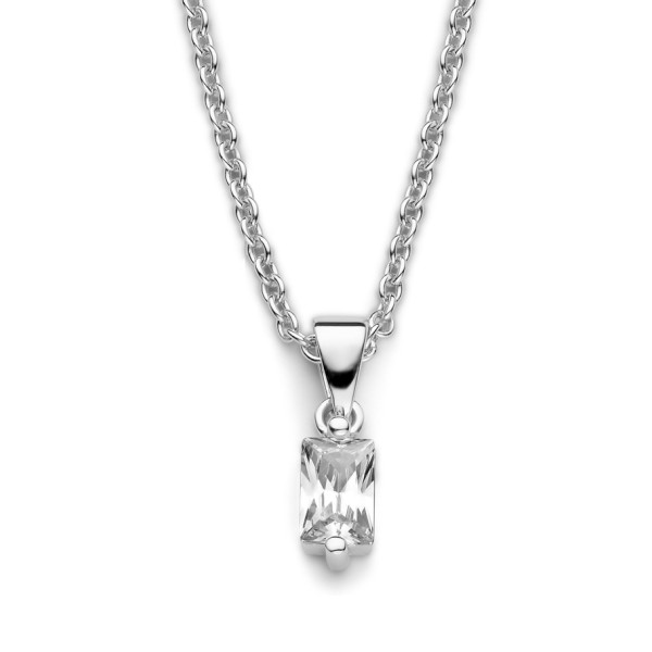 Collier mit Zirkonia Baguetteform Silber 925 rhodiniert - 6x4mm - Kugelkette