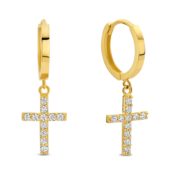 Klappcreolen Gold 585 - Kreuz - Ø 11mm - 22 Zirkonia