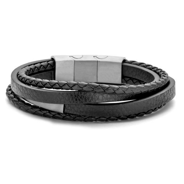 Frank 1967 Armband Echtleder Schwarz 4-reihig Edelstahl - Platte