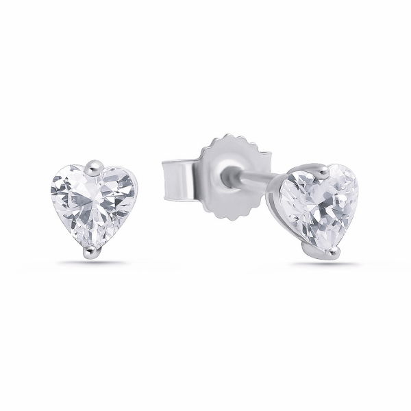 Ohrstecker Herz Silber 925 rhodiniert - Zirkonia weiß - 4,6x4,0mm