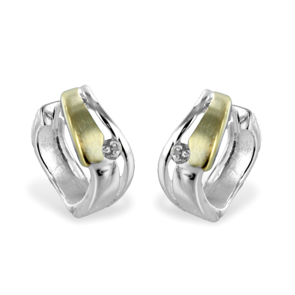Klappcreolen Silber 925 Bicolor - Ø 15mm - 6,5mm breit - Mit Zirkonia