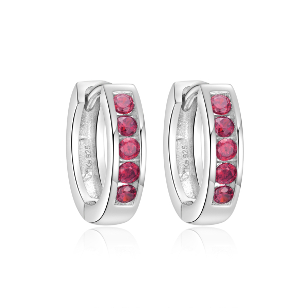 Klappcreolen Silber 925 rhodiniert - 10 Zirkonia rot - Ø 12mm