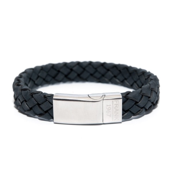 Frank 1967 Armband Echtleder Blau Geflochten Edelstahl - 13mm breit