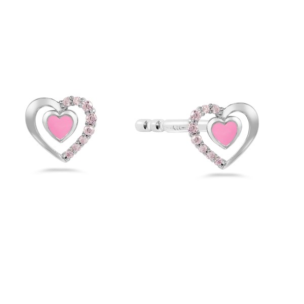Ohrstecker Herz Silber 925 rhodiniert - Lack pink - 16 Zirkonia