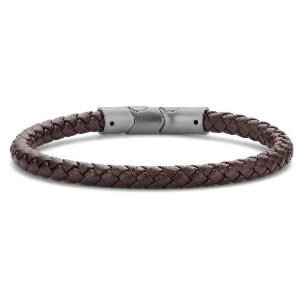 Frank 1967 Armband Echtleder Braun Geflochten Edelstahl IPB - 6mm breit
