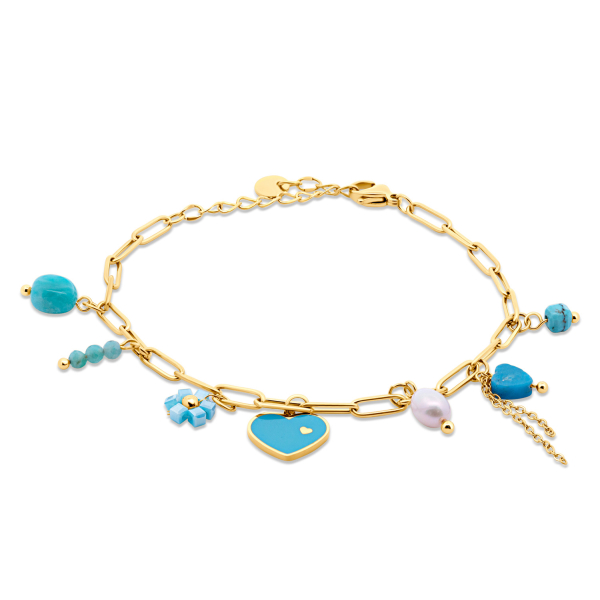 Lovebird Armband mit Herz, Amazonit, Jaspis, Süßwasser-Zuchtperle und Jade Edelstahl