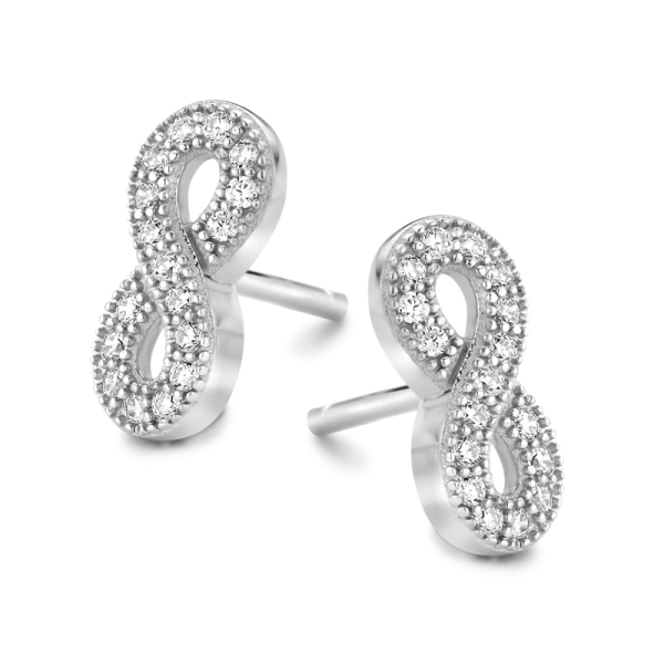 Ohrstecker Infinity Silber 925 rhodiniert - 34 Zirkonia - 5x11mm