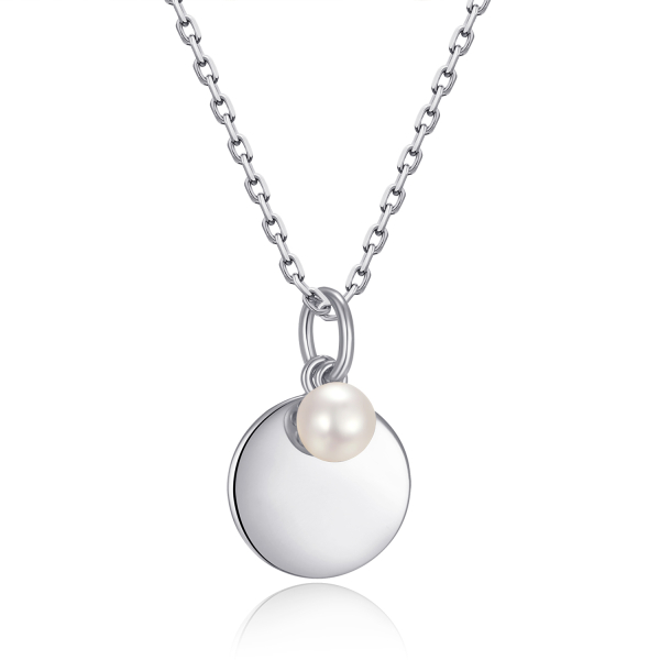 Collier mit Gravurplatte und Süßwasser-Zuchtperle Silber 925 - Ø 11,5mm