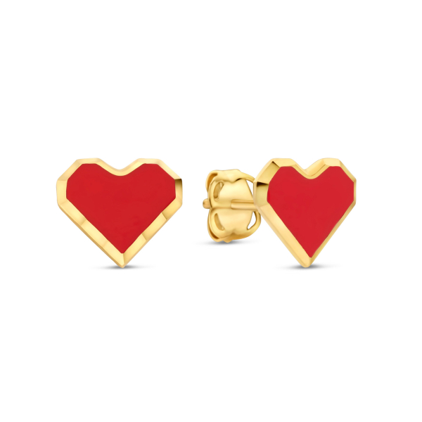 Ohrstecker Herz Gold 585 - Lack rot - 6,7x6,0mm
