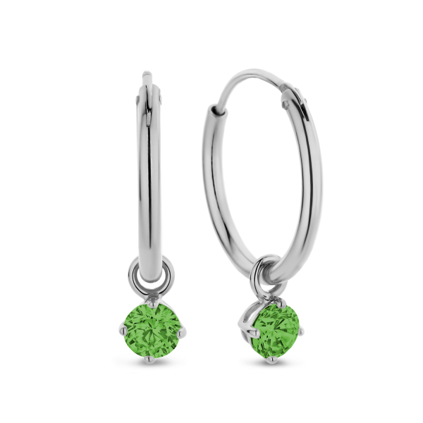 Creolen mit Zirkonia-Anhänger Grün Silber 925 rhodiniert - Zirkonia 4mm
