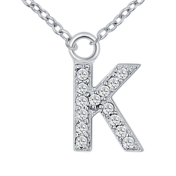 Lovebird Buchstabencollier K Silber 925 rhodiniert - 14 Zirkonia