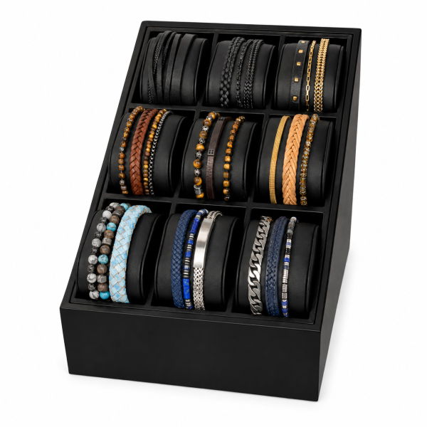 Frank1967 Schmuckdisplay schwarz mit 9 Kissen - 28x18,5x19cm