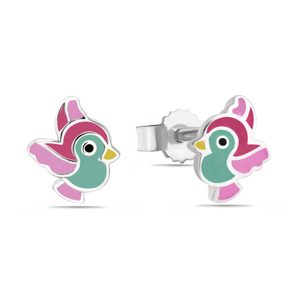 Ohrstecker Vogel Silber 925 rhodiniert - Bunter Lack