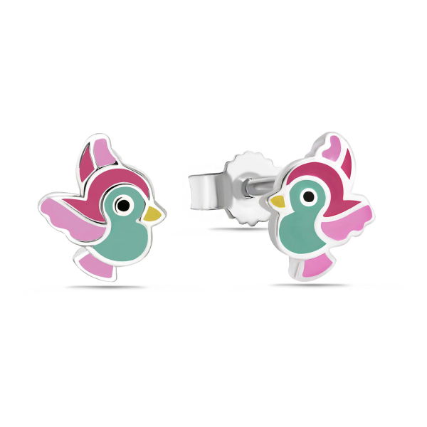 Ohrstecker Vogel Silber 925 rhodiniert - Bunter Lack