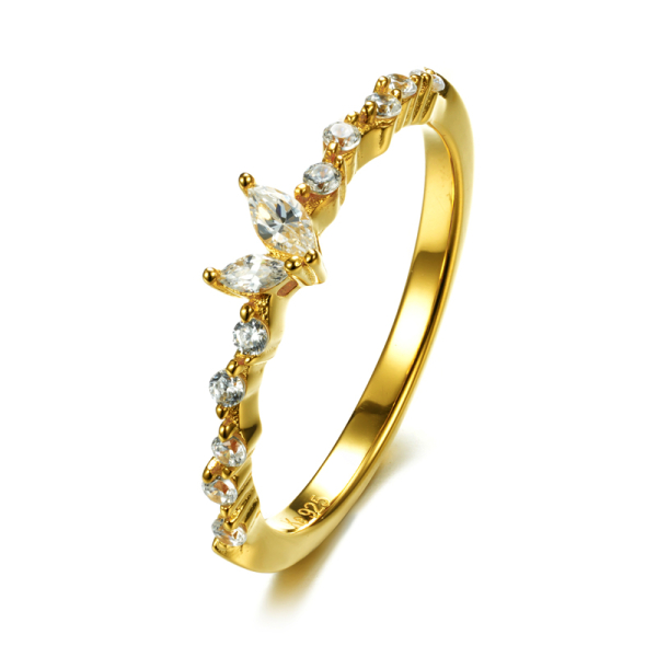 Damenring Silber 925 vergoldet - 12 Zirkonia - Marquise-Zirkonia