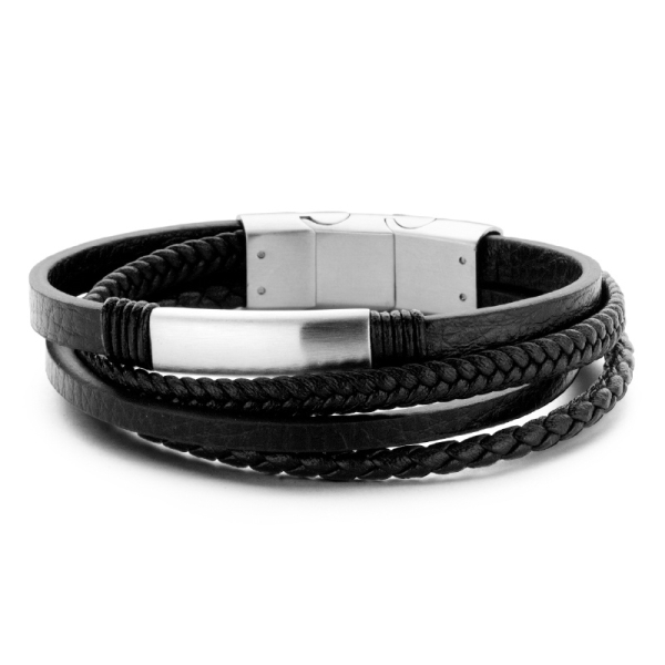 Frank 1967 Armband Echtleder Schwarz 4-reihig Edelstahl