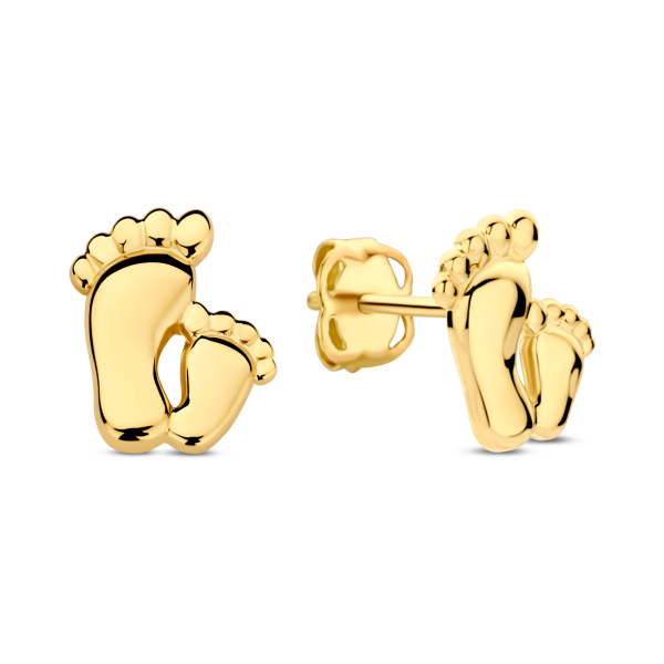 Ohrstecker Füße Gold 585 - Glanz - Großer und kleiner Fuß
