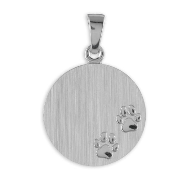 Gravurplatte mit Hundepfoten Silber 925 rhodiniert - 16mm - Matt