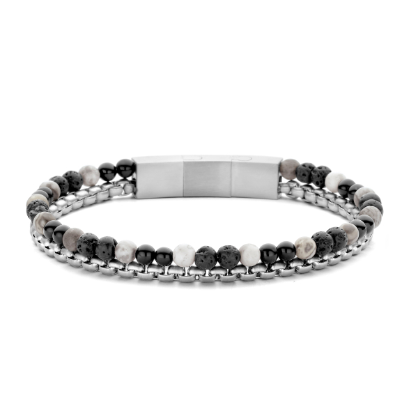 Frank 1967 Armband 2-reihig Edelstahl IPS - Jaspis, schwarzer Achat und Lavastein - 8mm