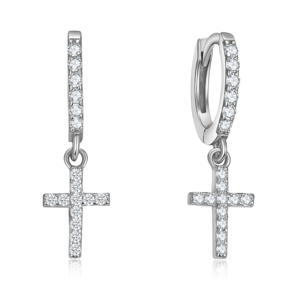 Klappcreolen mit Anhänger Kreuz Silber 925 - 30 Zirkonia