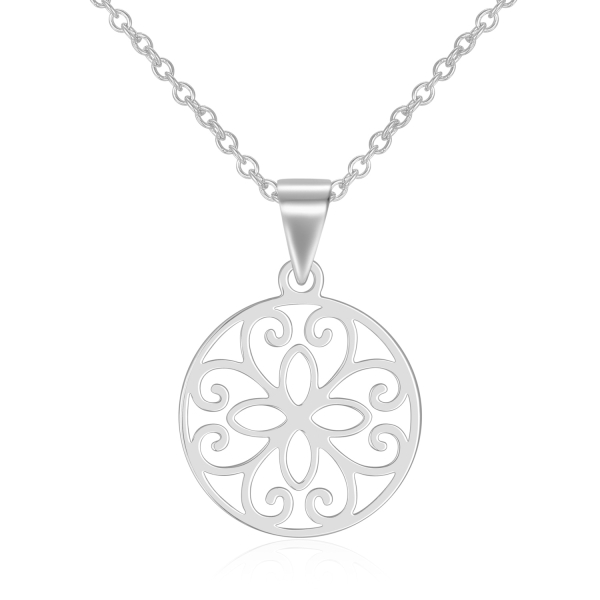 Halskette mit Anhänger Blume Silber 925 rhodiniert - Ø 14mm