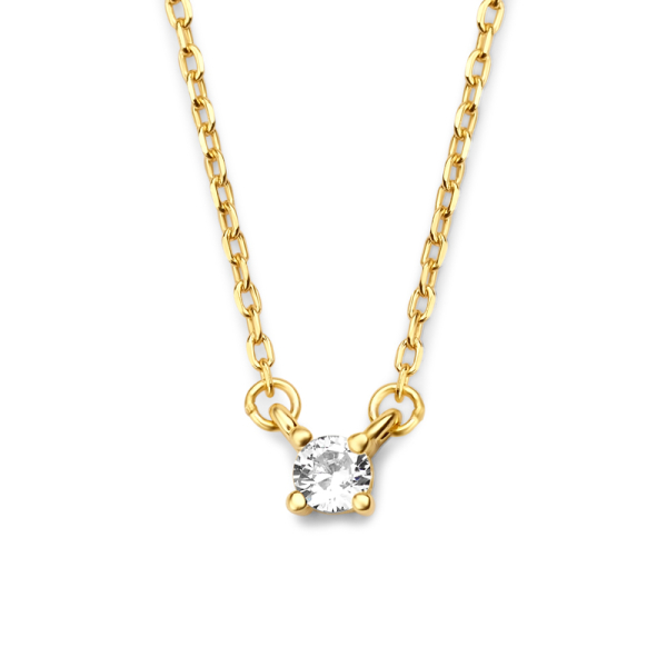 Collier mit Zirkonia Silber 925 vergoldet - 3mm - Ankerkette 38+5cm