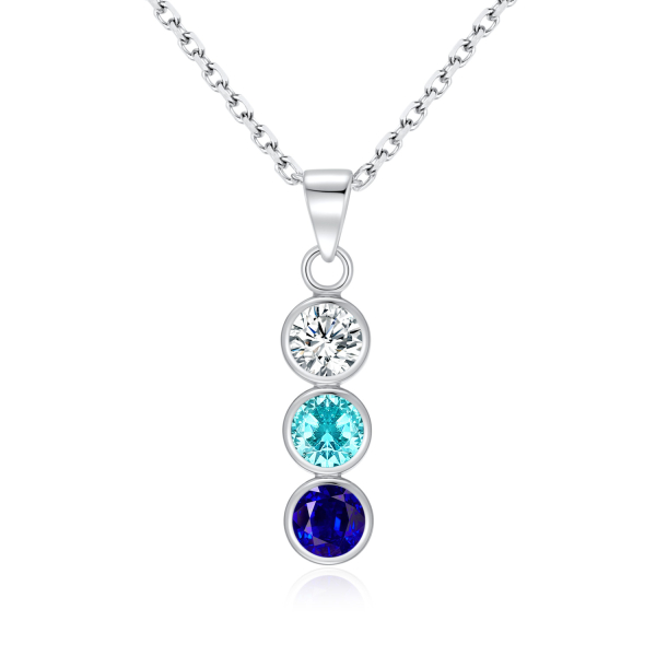 Halskette mit Anhänger Silber 925 rhodiniert - 3 Zirkonia weiß, hellblau und blau