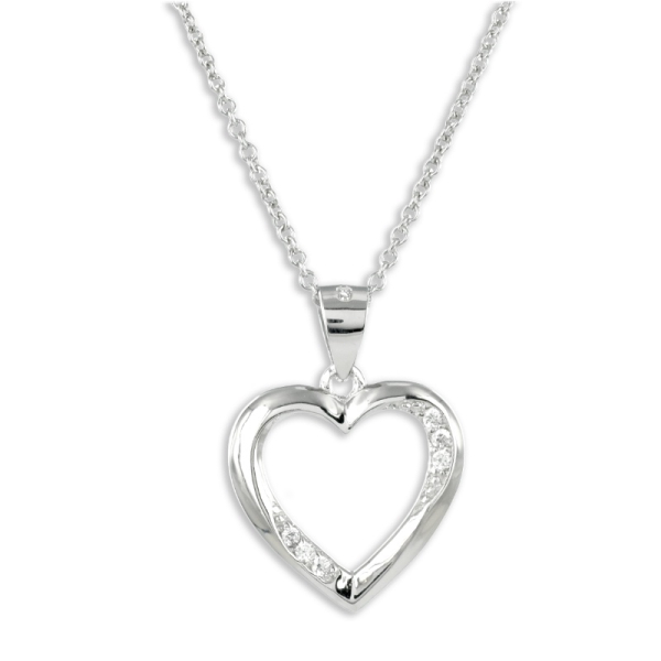 Collier Herz Silber 925 rhodiniert - 6 Zirkonia - Herz 15x16mm