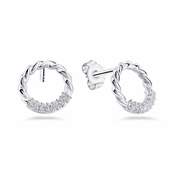 Ohrstecker twisted Silber 925 rhodiniert - 30 Zirkonia - Ø 10mm