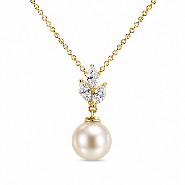 Collier Süßwasser-Zuchtperle und 3 Zirkonia Silber 925 vergoldet - Ankerkette 45cm