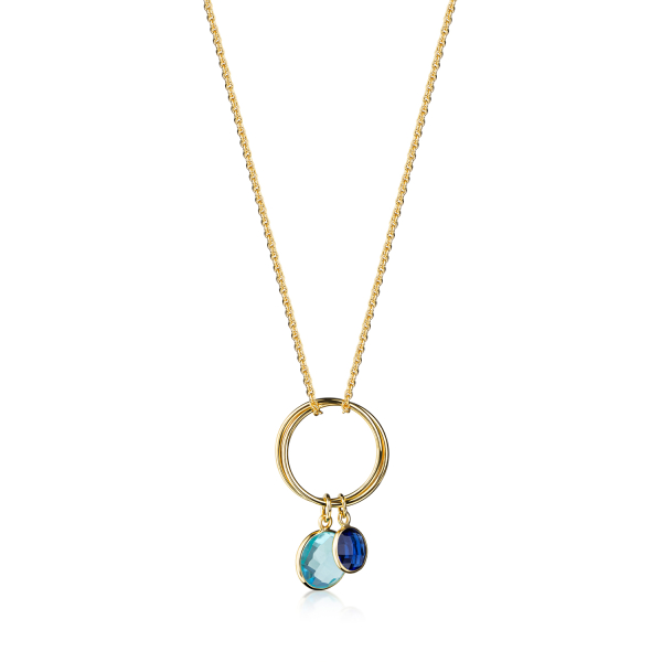 Collier 2-reihig Silber 925 vergoldet - Quarz Swiss Blue und London Blue - Bild 2