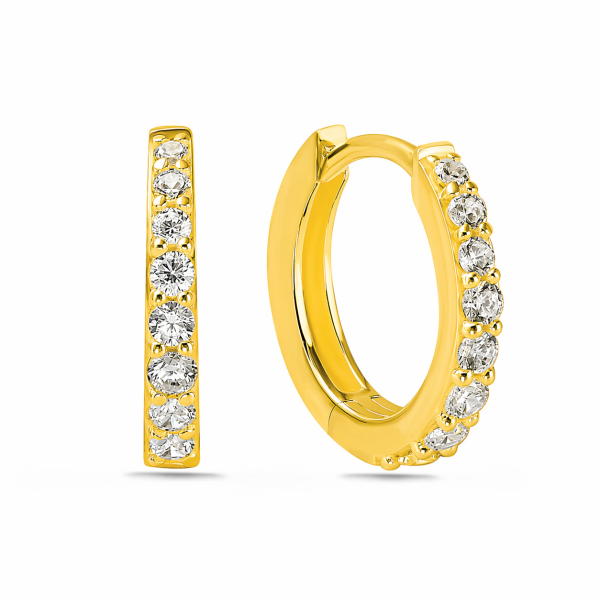 Klappcreolen Silber 925 vergoldet - Ø 13,5mm - 16 Zirkonia - Hochglanz