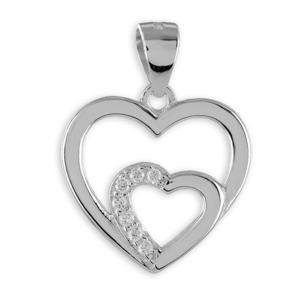 Anhänger Herz Silber 925 rhodiniert - 7 Zirkonia - 16x15mm