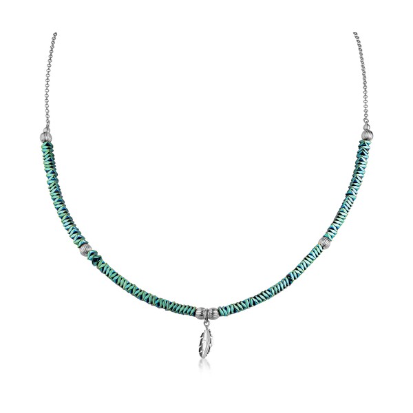 Collier Hämatit mit 6 Kugeln und 1 Feder Silber 925 rhodiniert