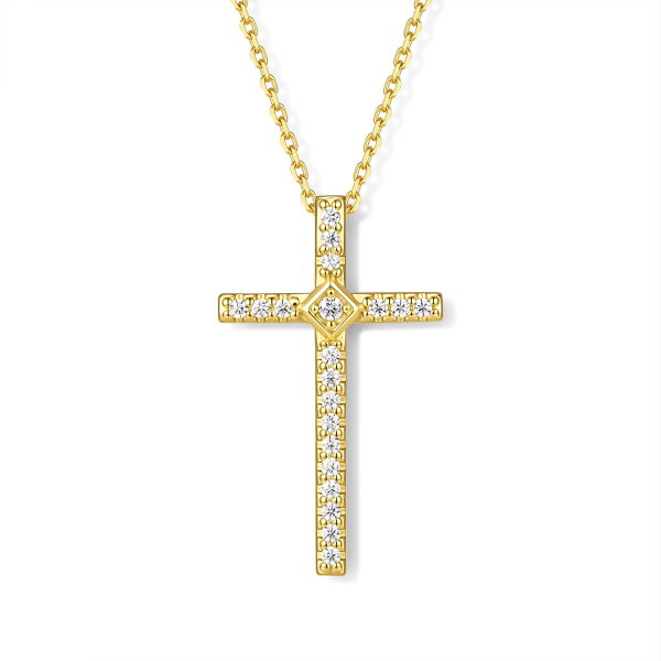 Collier Silber 925 mit Kreuzanhänger und 20 Zirkonia - rhodiniert oder vergoldet - 45cm