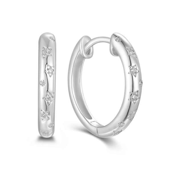 Klappcreolen Silber 925 rhodiniert - Ø 16mm - 16 Zirkonia - Hochglanz