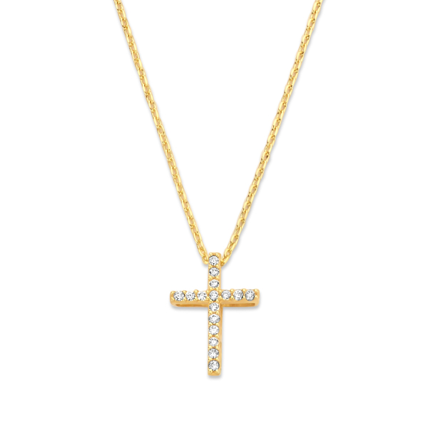 Collier mit Anhänger Kreuz Gold 585 - 16 Zirkonia