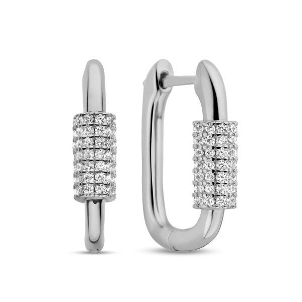 Klappcreolen Silber 925 rhodiniert - 18x12mm - Mit Zirkonia