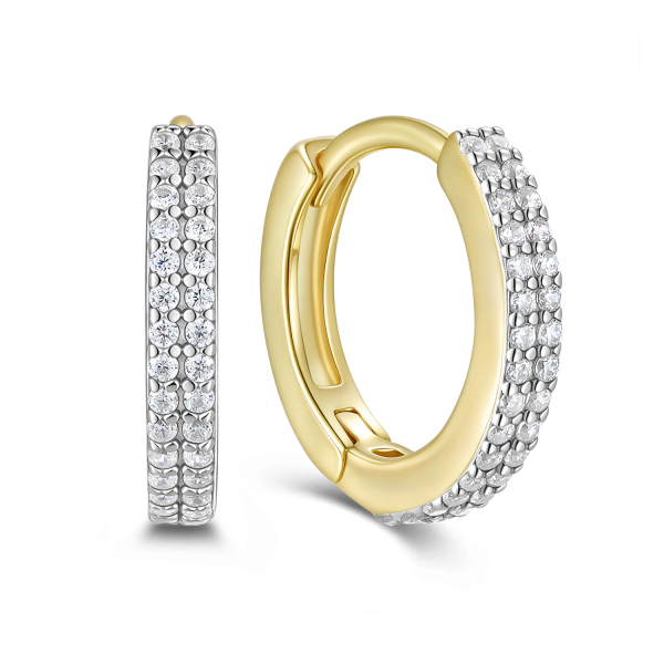 Klappcreolen Silber 925 vergoldet - Ø 13mm - 60 Zirkonia