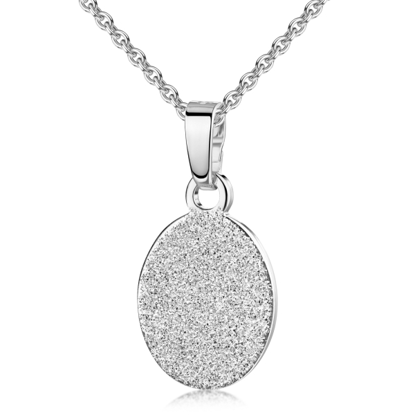 Anhänger ovale Gravurplatte Diamant Glitzer Silber 925 - 10x12mm - Bild 2