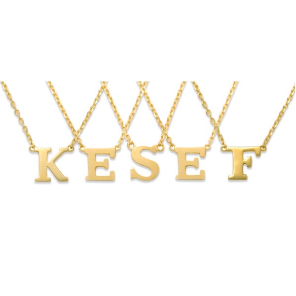 Buchstaben-Collier Gold 585 - Ankerkette diamantiert - 43cm mit Zwischenösen