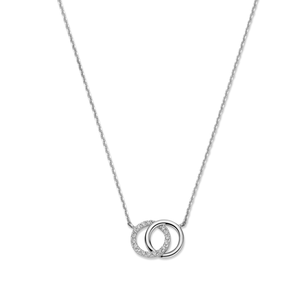Collier Circles mit Zirkonia Weißgold 585 - Ankerkette 43cm mit Zwischenösen