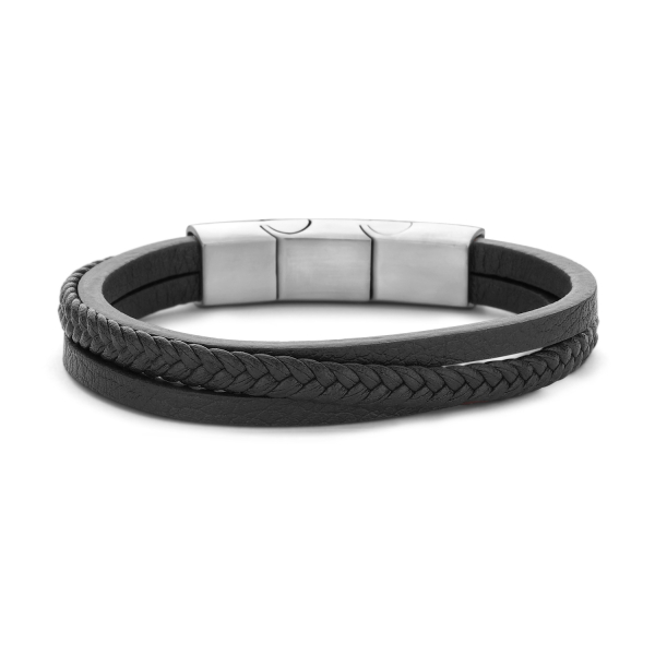 Frank 1967 Kinderarmband Edelstahl - Echt Leder schwarz 10mm