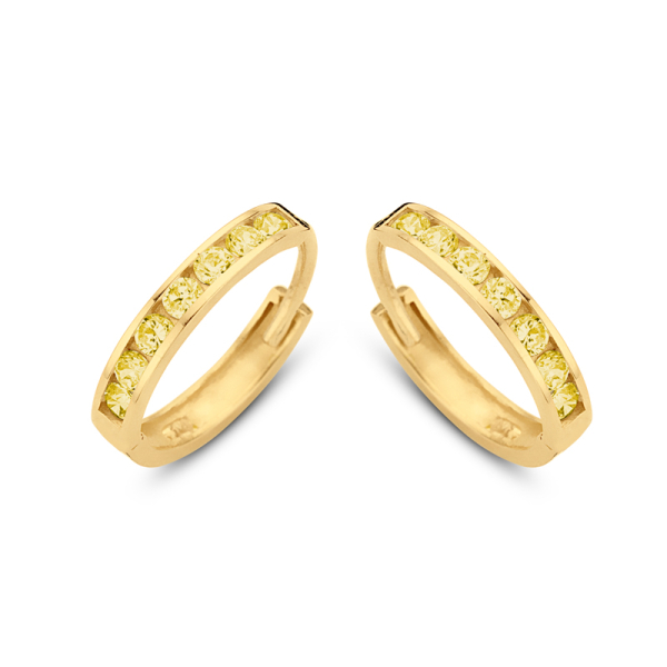 Klappcreolen Gold 585 - 14 Zirkonia gelb - Ø 11mm - 1,8mm breit