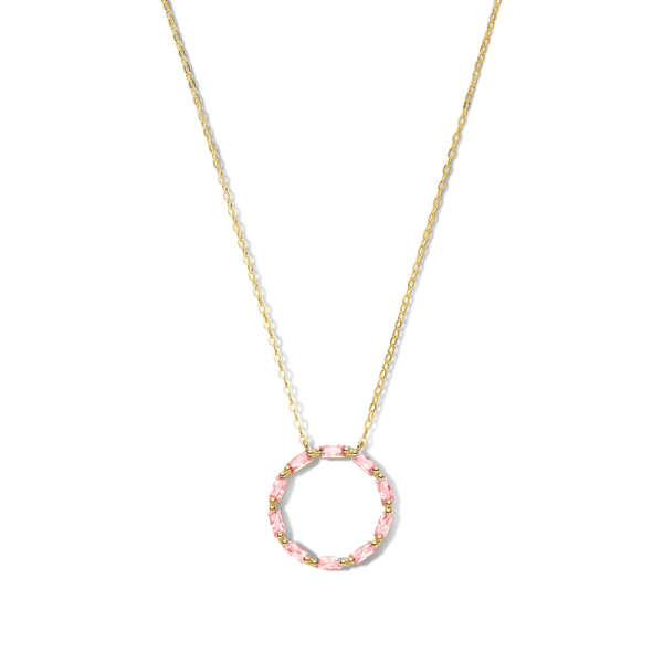 Collier Kreis Silber 925 vergoldet - 10 pinke Zirkonia im Baguetteschliff - Bild 2