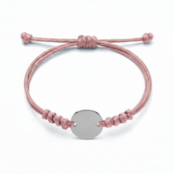 Textilarmband rosa gewachst mit Gravurplatte Edelstahl - 16mm