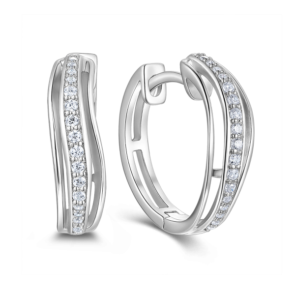 Klappcreolen Silber 925 rhodiniert - Ø 16mm - Zirkonia - Hochglanz